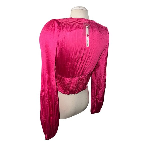 Do+Be Hot Pink Long Sleeve Plunging V-Neck Crop Top Size Large Womens - Picture 2 of 12